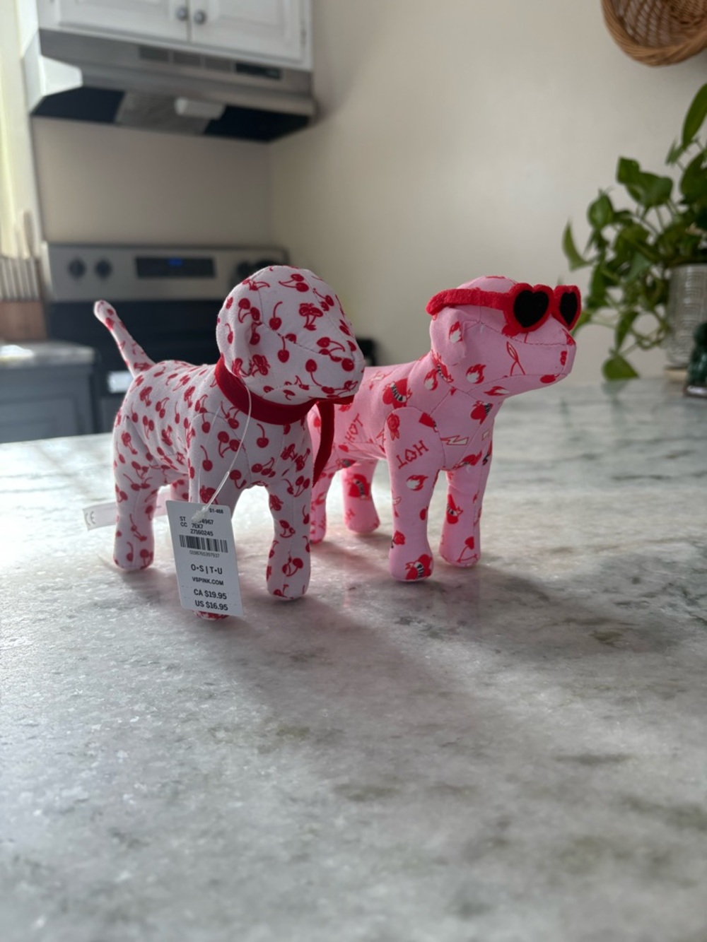 PINK Victoria's Secret Pink Patterned Plush Dog Duo with Heart Sunglasses